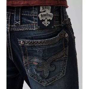 Rock Revival Jeans Mens Callix Straight Stretch Denim 30x28 Whiskers Buckle Y2K